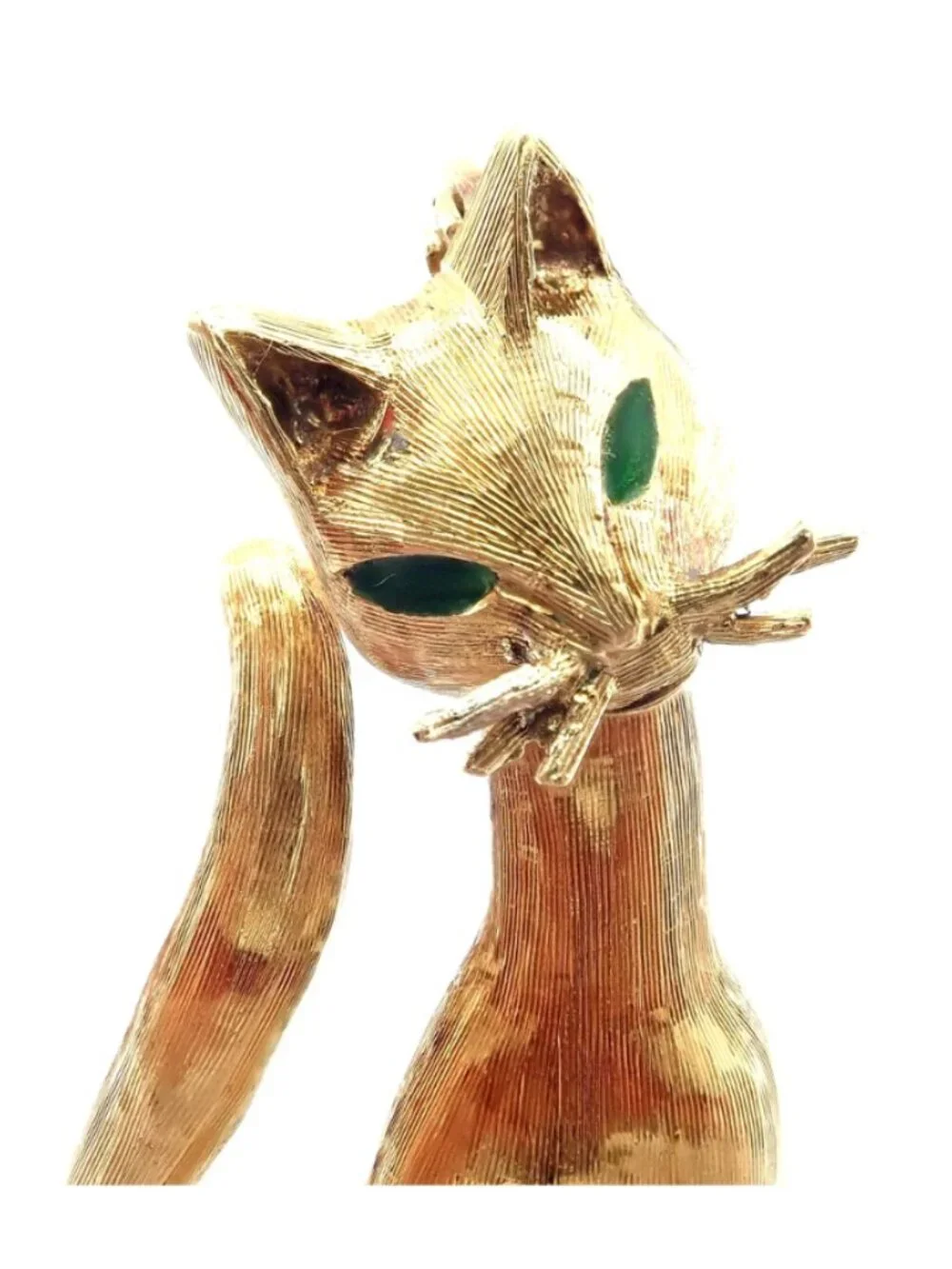 Authentic! Tiffany & Co 18k Yellow Gold Emerald Cat Pin Brooch